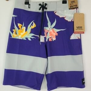 NEW Boy's Youth Vans 18" Outseam 4 Way Stretch Board Shorts Purple Swim Sz 24/8